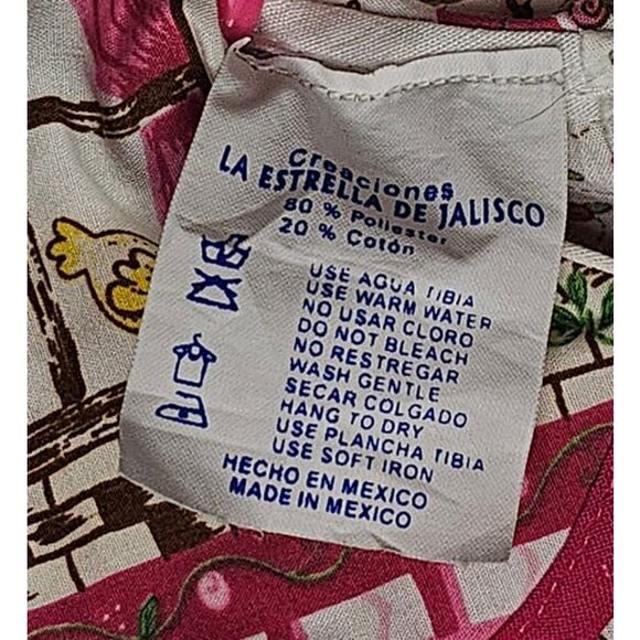 Creaciones La Estrella De Jalisco Dress Size 2 12-18 Mon Yellow Birds & Floral - Picture 5 of 5